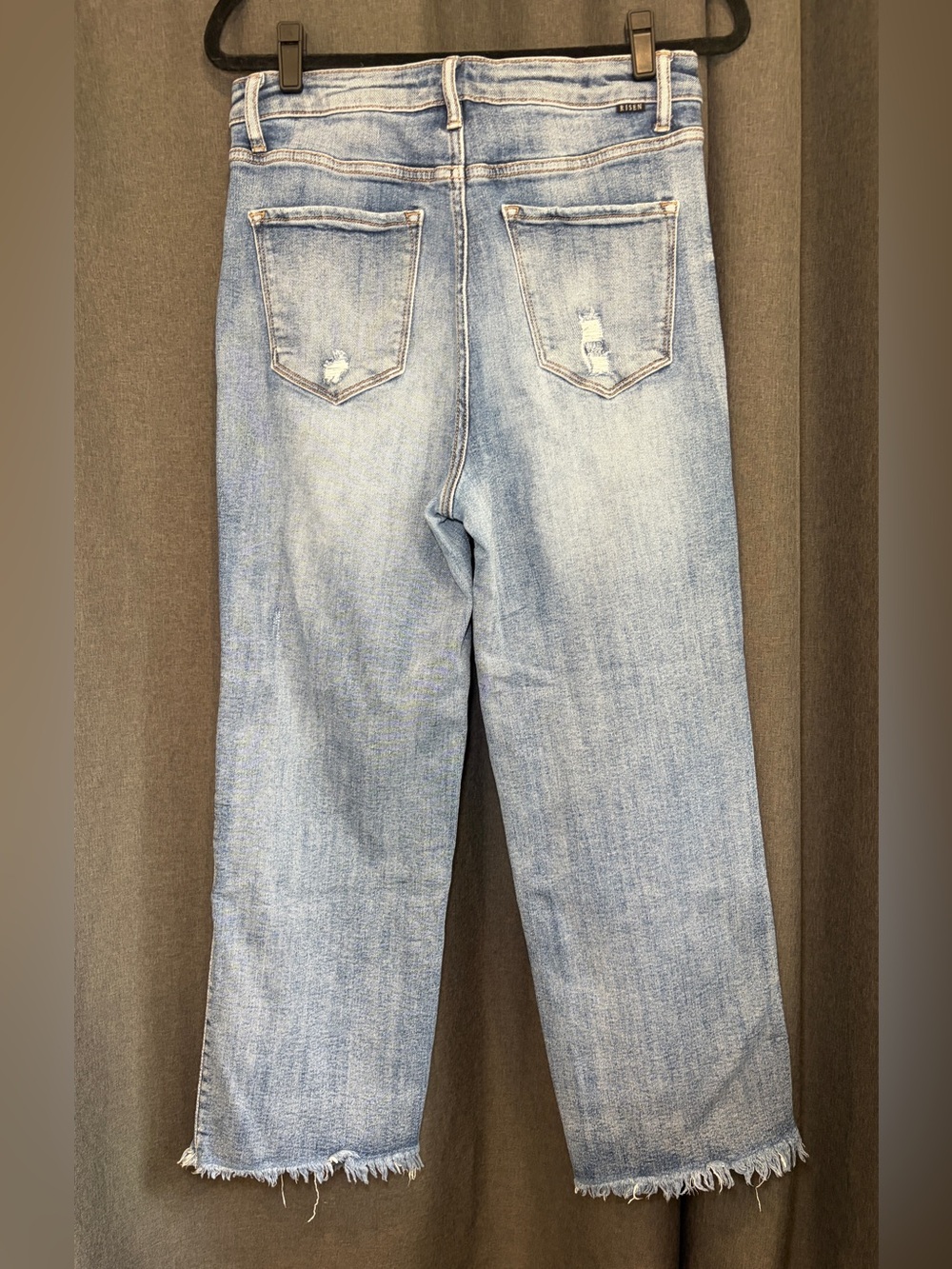 Risen Jeans distressed medium-washed denim pants with frayed raw hem size 13/31 - Picture 5 of 11